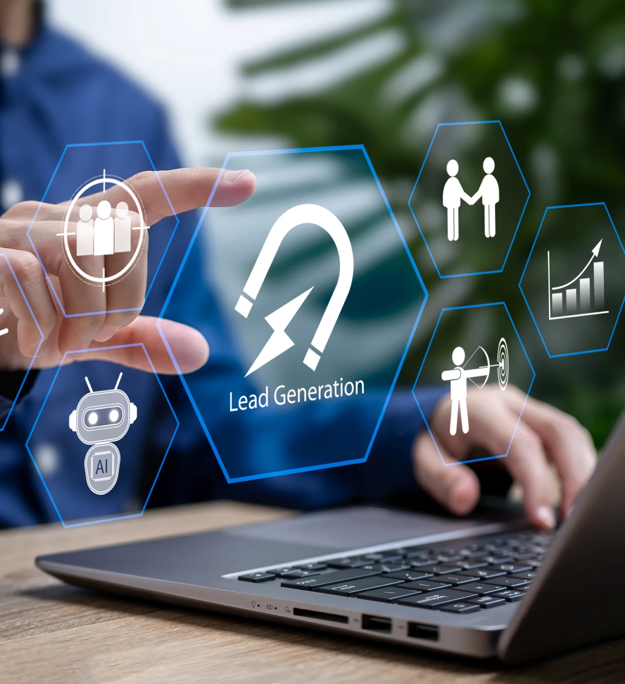 Finger pointing at lead generation graphic