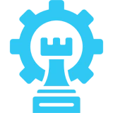 Blue gear with chess rook design