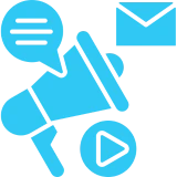 Multimedia and messaging icons in blue